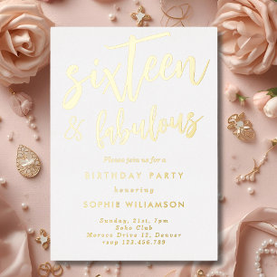 Invitation En Aluminium Seize ans et luxueux anniversaire or fabuleux