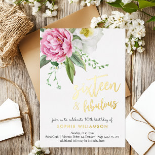 Invitation En Aluminium Seize pivoines fabuleuses anniversaire or