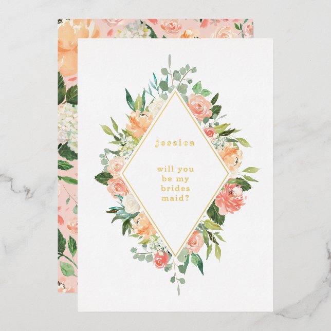 Invitation En Aluminium Serez-Vous Ma Femme D'Accueil Florale Gold (Recto/Verso)