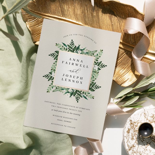 Invitation En Aluminium Serre | Elégant Mariage botanique aquarelle (Créateur téléchargé)