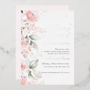 Invitation En Aluminium Service funéraire papillon floral argent rose