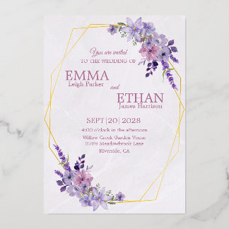 Invitation En Aluminium Shades of Dusty Purple Blooms Geometric Wedding 