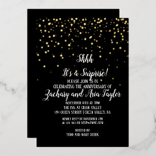Invitation En Aluminium Shhh C'est un Confetti surprise sur Black Party Go