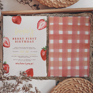 Invitation En Aluminium Shiny Berry First Strawberry Girl 1er anniversaire