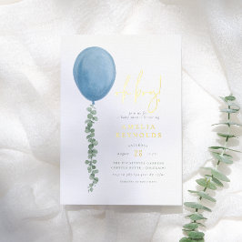 Invitation En Aluminium Shiny Oh Boy Eucalyptus Baby shower de ballon