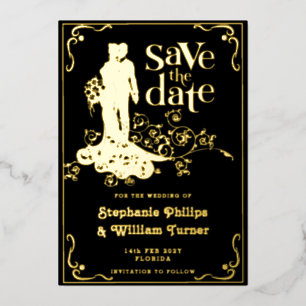 Invitation En Aluminium Silhouette De Mariage Élégante Enregistrer La Date