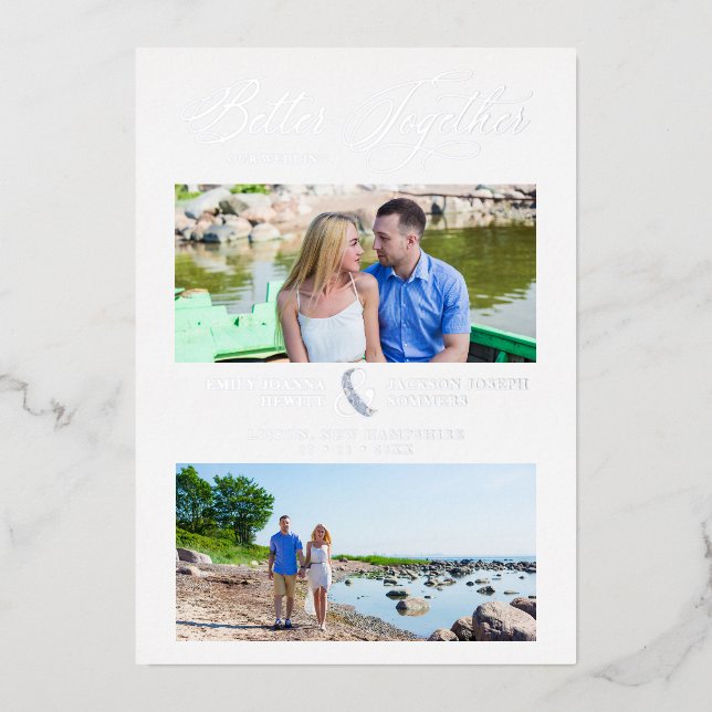 Invitation En Aluminium Silver Better Together Quote 2 Photos Wedding (Recto)