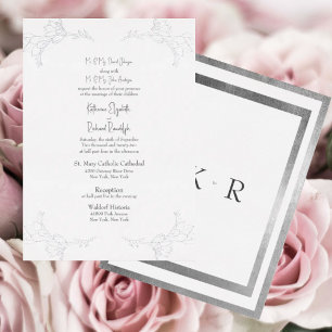 Invitation En Aluminium Silver Foil Blanc Deux Lieux Deux Parents Mariage