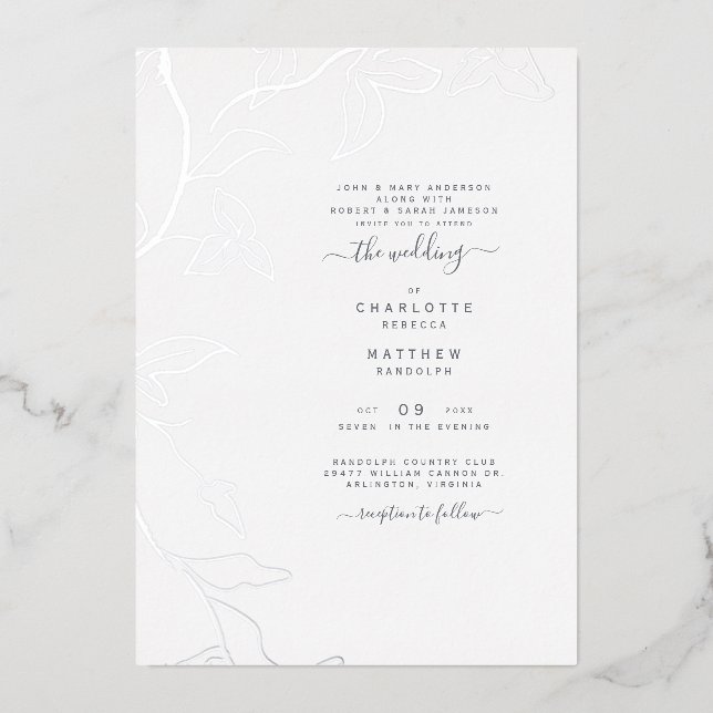 Invitation En Aluminium Silver Foil Ivy Les deux ensembles de parents Mari (Recto)