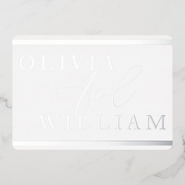 Invitation En Aluminium Silver Foil Pressé Moderne Mariage élégant (Recto)