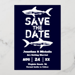 Invitation En Aluminium Silver Foil Shark Beach Enregistrer la date