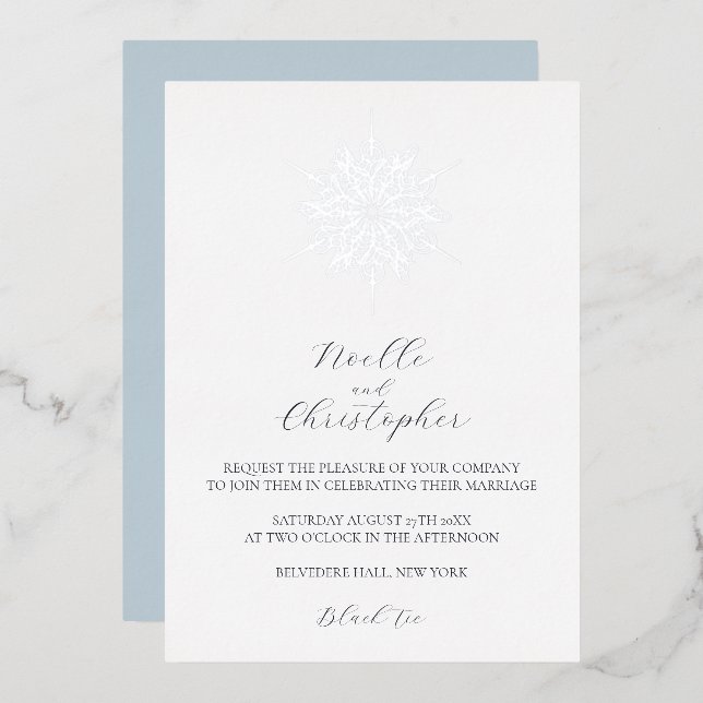 Invitation En Aluminium Silver Foil Snowflake Élégant Mariage d'hiver (Recto/Verso)