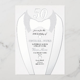 Invitation En Aluminium Silver Foil Tuxedo Suit Mens 50e fête d'anniversai