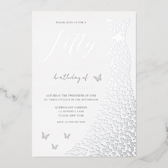 Invitation En Aluminium Silver Gown Cinquante et fabuleux 50e anniversaire (Recto)