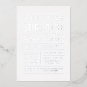 Invitation En Aluminium Silver Modern Typographie Simple Surprise Annivers