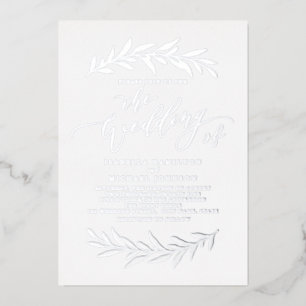 Invitation En Aluminium Silver simple calligraphie rustique feuillage mari