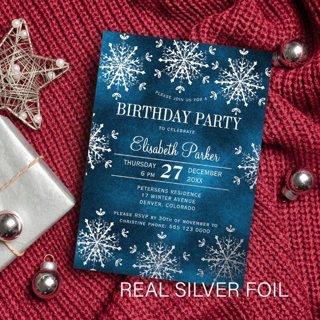 Invitation En Aluminium Silver snowflakes winter luxury birthday party (Créateur téléchargé)
