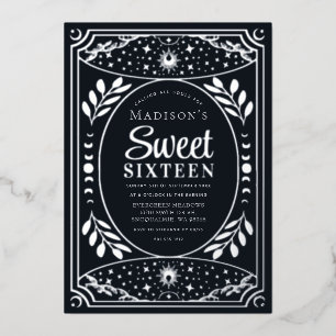 Invitation En Aluminium Silver Tarot Witchy Sweet 16 fête d'anniversaire