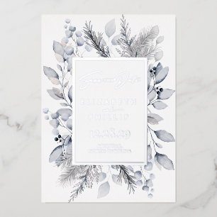Invitation En Aluminium Silver Winter Botanical Holiday Enregistrer La Dat