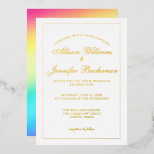 Invitation En Aluminium Simple arc-en-ciel Gradient Chic LGBTQ Mariage Or