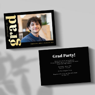 Invitation En Aluminium Simple Black Gold Photo Party Graduation