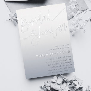Invitation En Aluminium Simple Blue & Silver Calligraphy Bridal Showerty