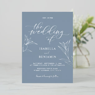 Invitation En Aluminium Simple Dusty Blue Silver Script Mariage botanique