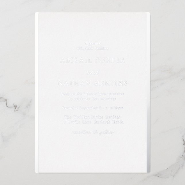 Invitation En Aluminium Simple Elegant Blanc & Mariage Silver Designer (Recto)
