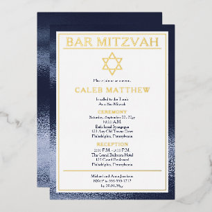Invitation En Aluminium Simple Elegant Blue Gradient Bar Mitzvah - Or