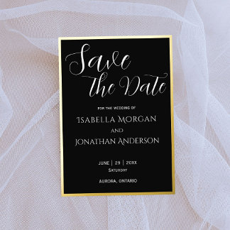 Invitation En Aluminium Simple Élégant Classique Mariage Noir Enregistrer