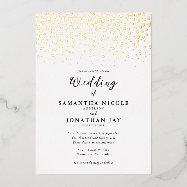 Invitation En Aluminium Simple Elegant Confetti Mariage Gold (Recto)