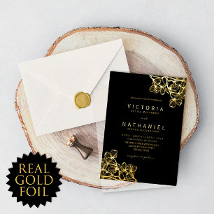 Invitation En Aluminium Simple Elégant Floral Mariage d'été Real Gold