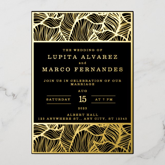 Invitation En Aluminium Simple Elegant Gold et Mariage noir (Recto)