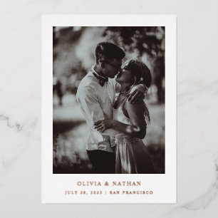 Invitation En Aluminium Simple Élégant Photo Texte Enregistrer La Date Ros