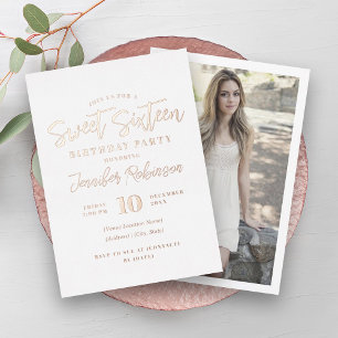 Invitation En Aluminium Simple Elegant Rose Gold Photo Sweet 16 Seteen