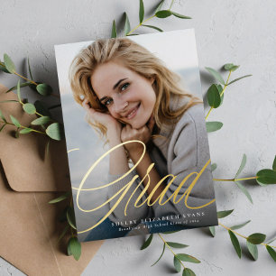 Invitation En Aluminium Simple élégant script grad un diplôme de photo