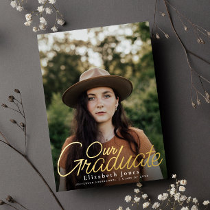 Invitation En Aluminium Simple Élégant Script Graduation Photo Foil