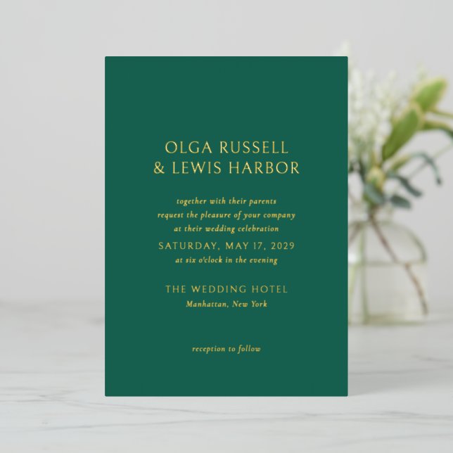Invitation En Aluminium Simple Emerald Green Mariage moderne (Debout devant)