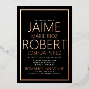 Invitation En Aluminium SIMPLE ET MINIMALISTE Rose noir Mariage Foil