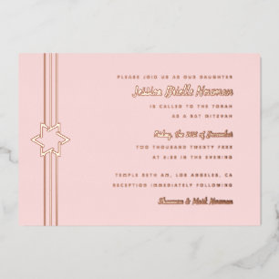 Invitation En Aluminium Simple Étoile de David en or rose pour Bar Mitzvah