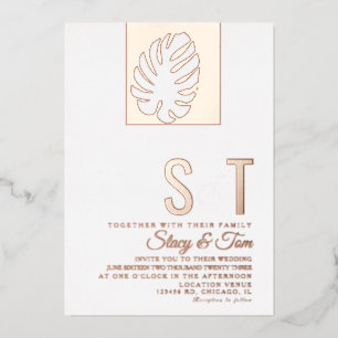 Invitation En Aluminium Simple feuille de Monstera mariage pressée  