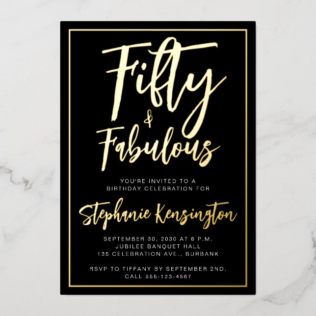 Invitation En Aluminium Simple Fifty and Fabulous Gold 50th Birthday Party (Recto)