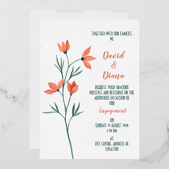 Invitation En Aluminium Simple Floral  (Enveloppe)
