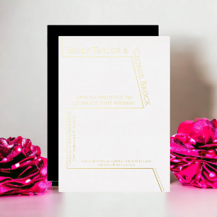 Invitation En Aluminium Simple Funky Noir Et Blanc Mariage Or Moderne