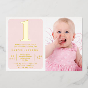 Invitation En Aluminium Simple Gold Foil & Blush 1er Anniversaire Photo