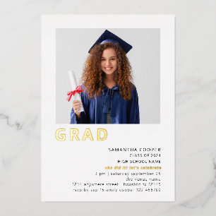 Invitation En Aluminium Simple Grad 2022 Photo Graduation White Gold Real