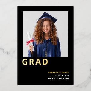 Invitation En Aluminium Simple Grad Feuille D'or Véritable Annonce Noir