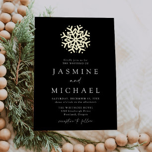 Invitation En Aluminium Simple Mariage Flocon de Neige Noir et Or