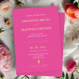 Invitation En Aluminium Simple mariage sur la plage rose fuchsia vibrant