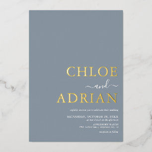 Invitation En Aluminium Simple minimum Dusty Blue Mariage Gold